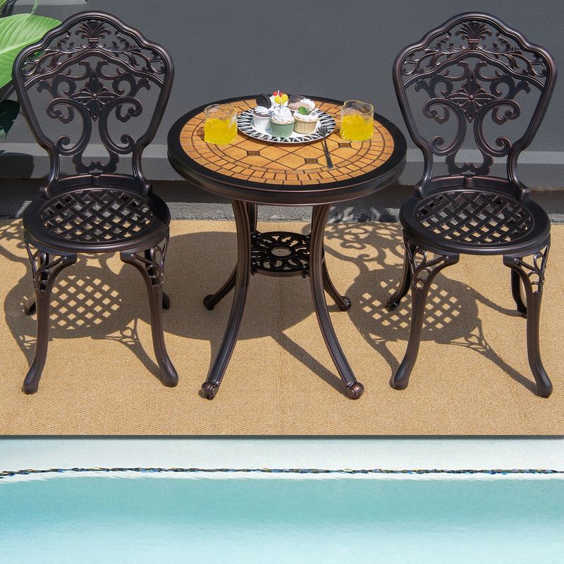 Costway 3PCS Patio Bistro Set Round Table Chairs All Weather Cast Aluminum Yard, 3 of 11