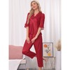 cheibear Women's Satin Silky 3/4 Sleeve Shirt with Long Pajama Pant Soft Pajama Set - 2 of 4