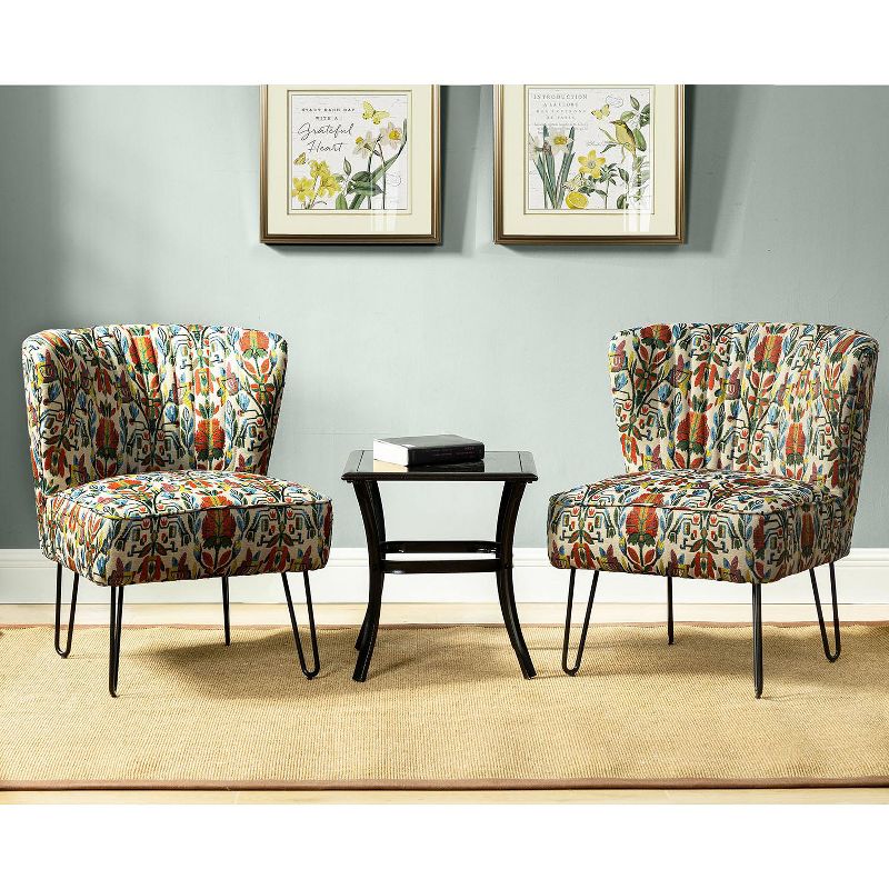 Set of 2 Bernarda Living Room Armless Accent Chair with Floral Pattern | Karat Home-FLORAL, 2 of 11