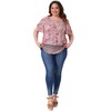Agnes Orinda Women's Plus Size Keyhole Ruffle Short Sleeve Boho Floral Summer Casual Blouse - 3 of 4