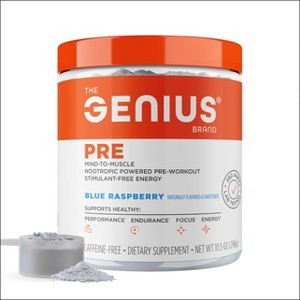Genius Pre Workout Blue Raspberry – Nootropic Pre-Workout & Nitric Oxide Booster – Caffeine-Free with Beta Alanine & Alpha GPC - 1 of 4