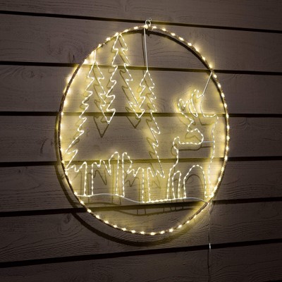 30" White Metal LED Deer Scene Christmas Wall Decor