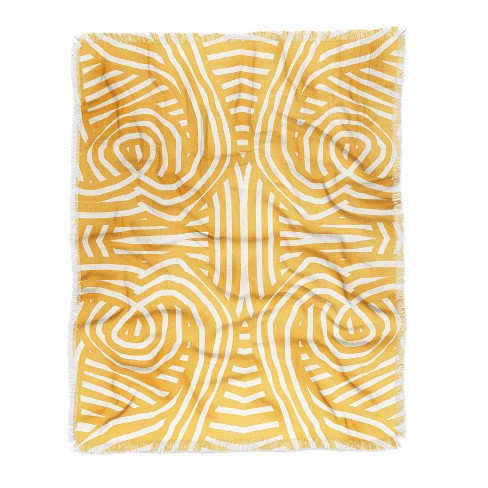 Little Dean Yellow mustard boho stripe Woven Throw Blanket Deny Designs