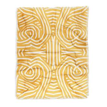 Little Dean Yellow mustard boho stripe Woven Throw Blanket - Deny Designs