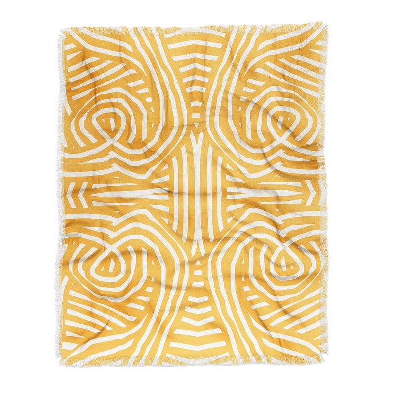 Little Dean Yellow mustard boho stripe Woven Throw Blanket - Deny Designs, 1 of 3