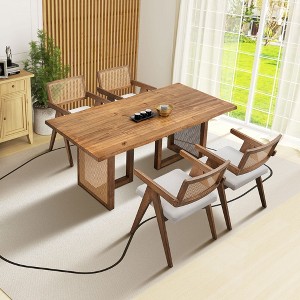 VYNXARIA 86.61 Inch Rectangular Waves Dining Table Set,Mid Century Modern Large Kitchen Set,Bohemian Dining Table with Rattan Weave for Restaurant - 1 of 4
