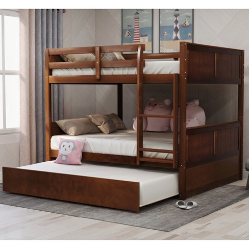 Full Over Full Bunk Bed With Twin Size Trundle Walnut-modernluxe : Target