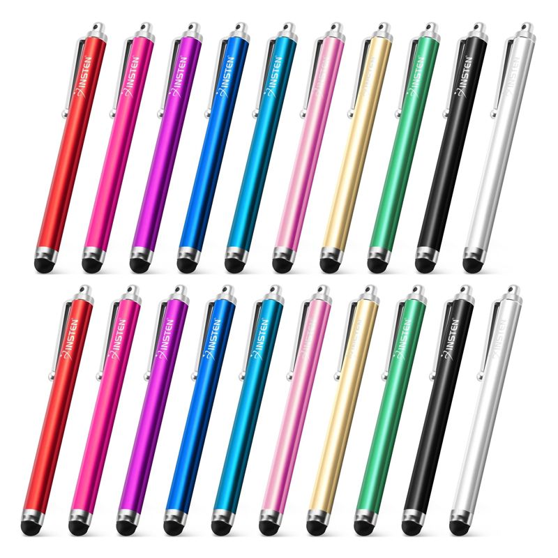 Insten 20 Pack Universal Stylus Pen for Touch Screens, Capacitive Styluses for Tablet Smart Phone Devices, 10 Colors, 1 of 10