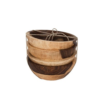 Set of 4 Natural Sheesham Wood Bowls by Foreside Home & Garden