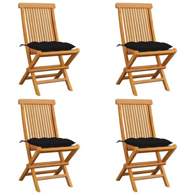 vidaXL Patio Chairs with Black Cushions 4 pcs Solid Teak Wood