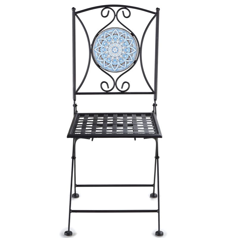 The Lakeside Collection Metal Folding Patio Chair with Decorative Tile Mosaic, 1 of 8