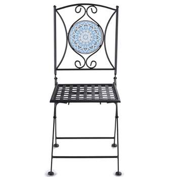 The Lakeside Collection Metal Folding Patio Chair with Decorative Tile Mosaic