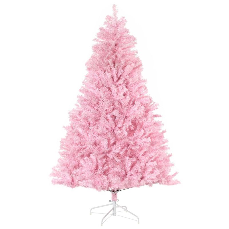 HOMCOM 6 FT Artificial Christmas Tree Holiday Decoration with Auto Open, Steel Base, Wide Shape, Pink, 4 of 7