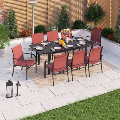 Captiva Designs 9pc Patio Dining Set with Black Expandable Steel Rectangle Table & Sling Fixed Chairs