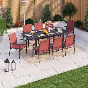 Captiva Designs 9pc Patio Dining Set with Black Expandable Steel Rectangle Table & Sling Fixed Chairs - 1 of 4