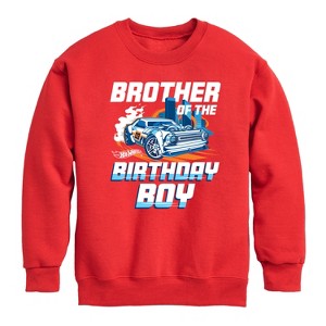 Boys' - Hot Wheels - Brother Of Birthday Boy Graphic Long Sleeve Fleece Sweatshirt - 1 of 4