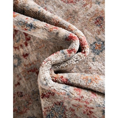 Ivory and Red Synthetic Rectangular 5' x 7' Area Rug