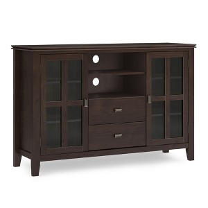 53" Solid Wood Tall TV Media Stand with Handcrafted Finish, Cord Management, and Tempered Glass Doors for Living Room and Bedroom - 1 of 4