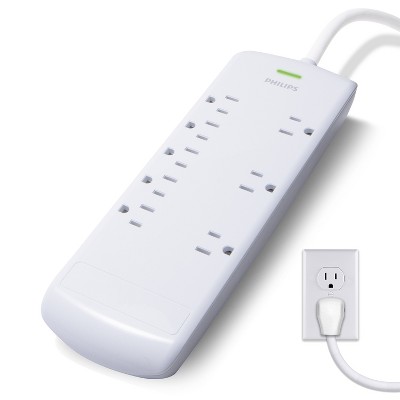 Philips 6-outlet Surge Protector With 4ft Extension Cord, White : Target