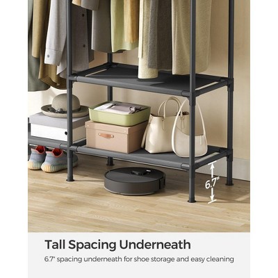 Black Steel Portable Wardrobe with Hanging Rails and Shelves