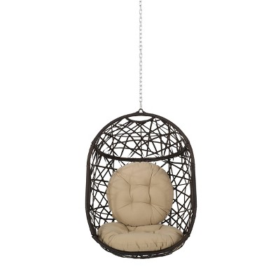 Lindero Indoor/Outdoor Wicker Hanging Chair with 8' Chain - Brown/Tan - Christopher Knight Home