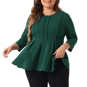 Agnes Orinda Women's Plus Size Pleated Crew Neck 3/4 Sleeve Peplum Dressy Casual Blouses - 1 of 4