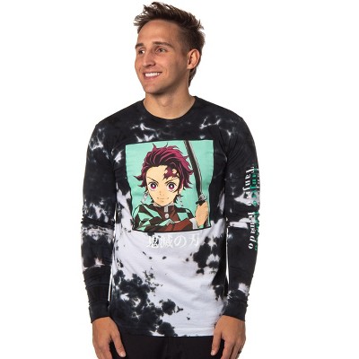 Demon Slayer Mens' Tanjiro Kamado Kanji Tie-Dye Long Sleeve Adult T-Shirt