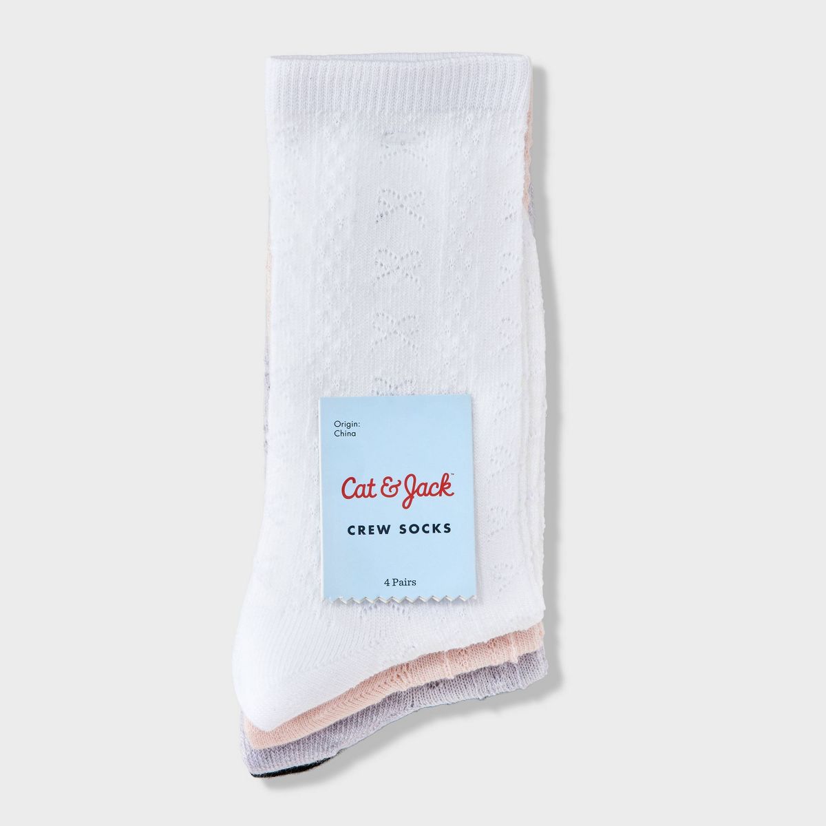 Girls' 4pk Cable Knit Bow Crew Socks - Cat & Jack™ Black/Pink/Gray - thumbnail 2