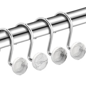 Home Mart Goods 12 Piece Set Chrome White Heavy Duty Shower Curtain Hooks Rings Rustproof Metal - 1 of 4