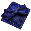 Men's Royal Blue Paisley 100% Silk Pre-Tied adjustable Bow Tie Pocket Square Cufflinks Set - 3 of 4
