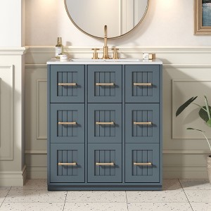 Kumasinova 30" Bathroom Vanity with Solid Wood Frame,Soft-Close Drawers,Tip-Out Storage & Ceramic Sink,Freestanding Vanity for Bathroom Storage - 1 of 4