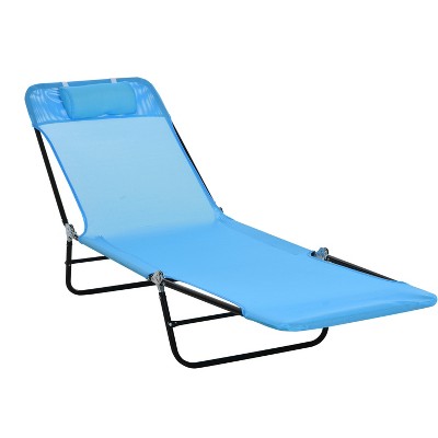Outsunny Foldable Outdoor Chaise Lounge Chair, 6-Level Reclining Camping Tanning Chair with Breathable Mesh Fabric and Headrest