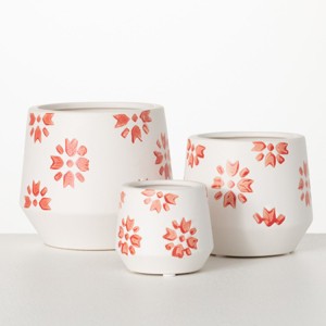 3"H, 4.5"H and 5.5"H Sullivans Quilt Pattern Holiday Planters - Set of 3, Red - 1 of 3