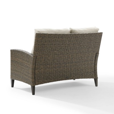 Rockport Cream and Light Brown Wicker Loveseat with Tufted Back