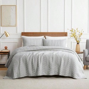 Light Grey Cotton Quilt King Size Bedding Set, 3 Pieces, 106x96 Inches - 1 of 4
