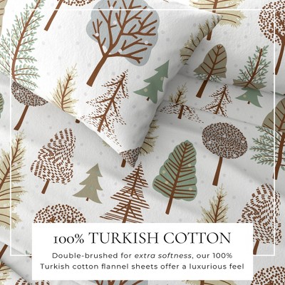 California King Gray Cotton Flannel Sheet Set with Forest Print