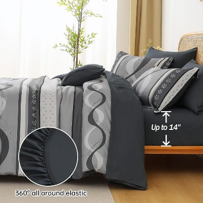 Der Rose BALHAM TRADE- 8 Pieces Grey Comforter Set Queen Size Bed in a Bag Boho Soft Microfiber Bedding Green Queen 90"×90" — фото 5