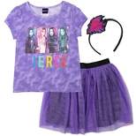 Disney Descendants Uma Audrey Evie Girls T-Shirt Skirt and Headband 3 Piece Outfit Set Little Kid to Big Kid 