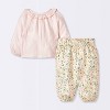 Baby Girls' Floral Lettuce Collar Gauze Top & Bottom Set - Cloud Island™ Pink - 2 of 4