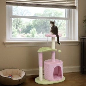 33in Cat Tree, Multi-level Cat Tower with Cat Scratching Post with Curved Perch, Cozy Cat Condo, Padded Top Bed for Kittens and Indoor Cats Pink - 1 of 4