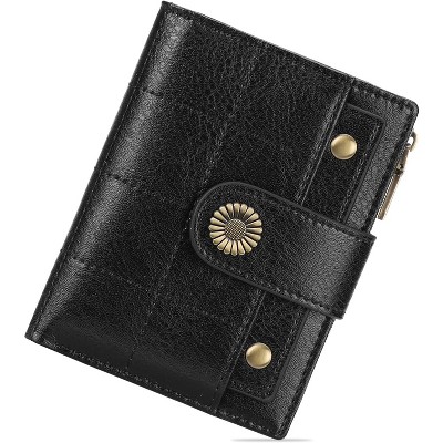 BEAFUP Small Wallets for Women Leather RFID Blocking Bifold Zipper Pocket Wallet with ID Window