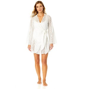 Women's Long Sleeve Open Tie Front Cover Up - 1 of 3