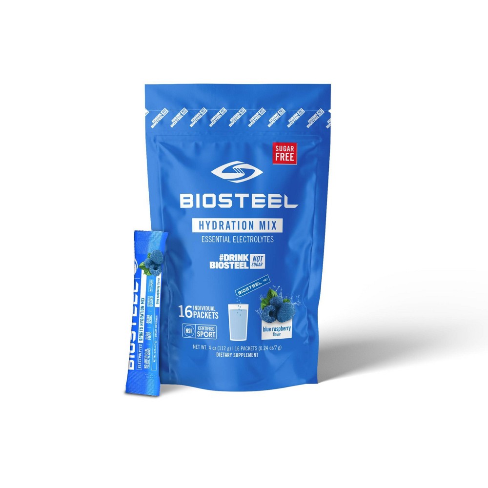 Biosteel Hydration Mix Essential Electrolytes Blue Raspberry Flavor Dietary Supplement  0.24 oz  16 packets