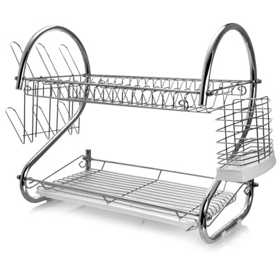 Iris 2 Tier Stainless Steel Dish Drying Rack With Plastic Drain Black :  Target