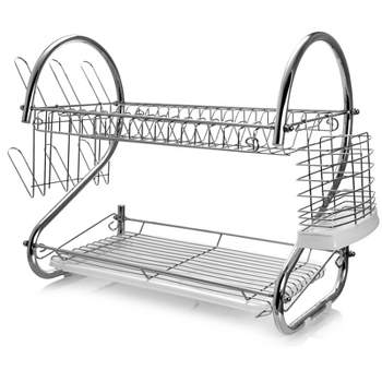 GIBSON HOME Fernsby 2 Tier 17 in. Folding Dish Rack Set in Black
