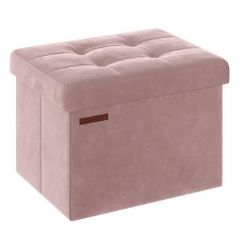 SONGMICS Small Storage Ottoman, Foldable Velvet Storage Box, Storage Chest, Foot Rest, 12.2 x 16.1 x 12.2 Inches, 286 lb Load Capacity
