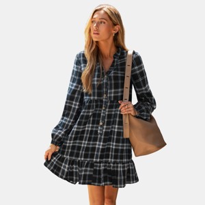 Women's Elegant Plaid Tiered Shirt Mini Dress - Cupshe - 1 of 4