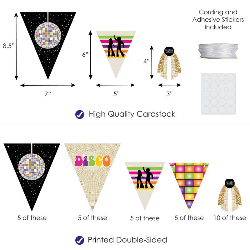 Big Dot of Happiness 70's Disco - DIY 1970s Disco Fever Party Pennant Garland Decoration - Triangle Banner - 30 Pieces, 3 of 9