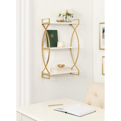 Kate and Laurel Arietta Rectangle MDF Accent Shelf, 18x7x28, Gold and White