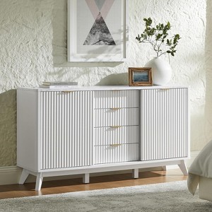 SinCiDo 60" Modern Fluted Dresser w/Sliding Doors & 4 Drawers, Faux Marble Top, Curved Profile Design for Bedroom, Living Room - 1 of 4